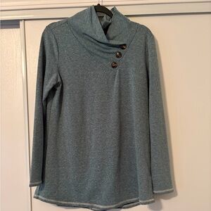 Soft Surroundings marled Green Cowl Neck Sweater with Button Accent size Medium
